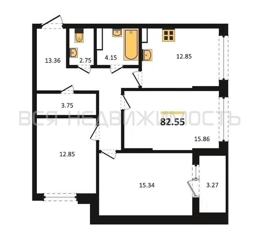3-комнатная квартира, 82.55кв.м - изображение 0