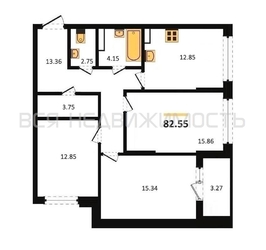 3-комнатная квартира, 82.55кв.м - изображение 1