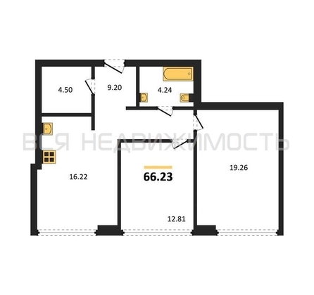2-комнатная квартира, 66.23кв.м - изображение
