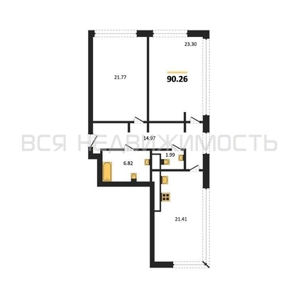 2-комнатная квартира, 90.26кв.м - изображение