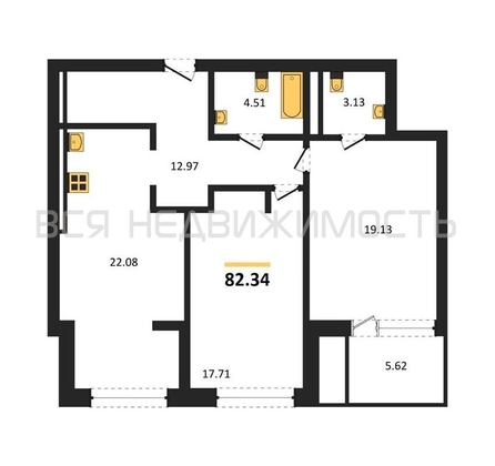 2-комнатная квартира, 82.34кв.м - изображение