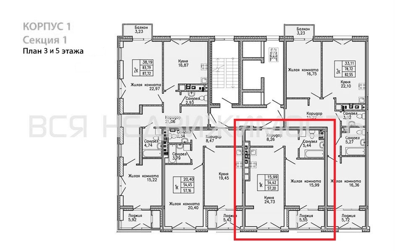 1-комнатная квартира, 57.2кв.м - изображение 1