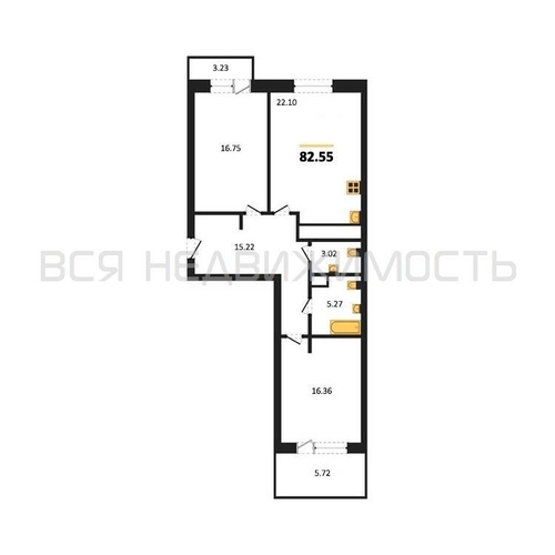 2-комнатная квартира, 82.55кв.м - изображение 0