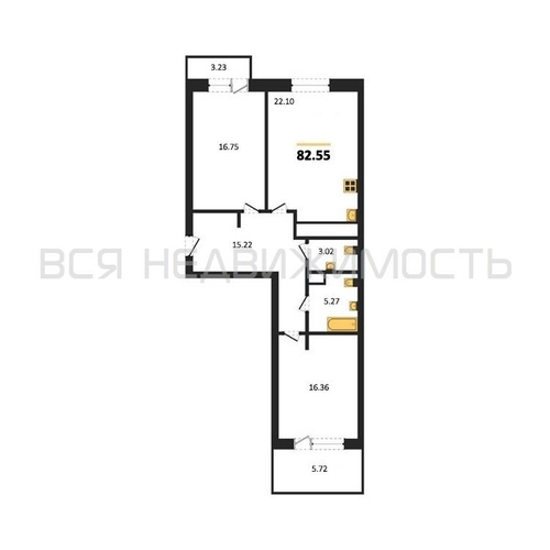 2-комнатная квартира, 82.55кв.м - изображение 0