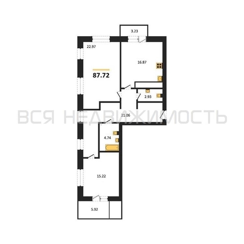 2-комнатная квартира, 87.72кв.м - изображение 0