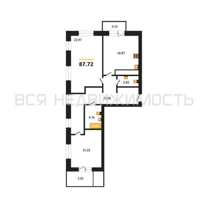 2-комнатная квартира, 87.72кв.м - изображение