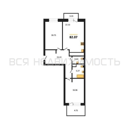 2-комнатная квартира, 82.07кв.м - изображение