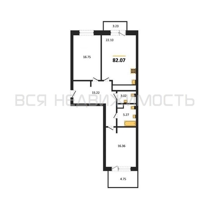 2-комнатная квартира, 82.07кв.м - изображение