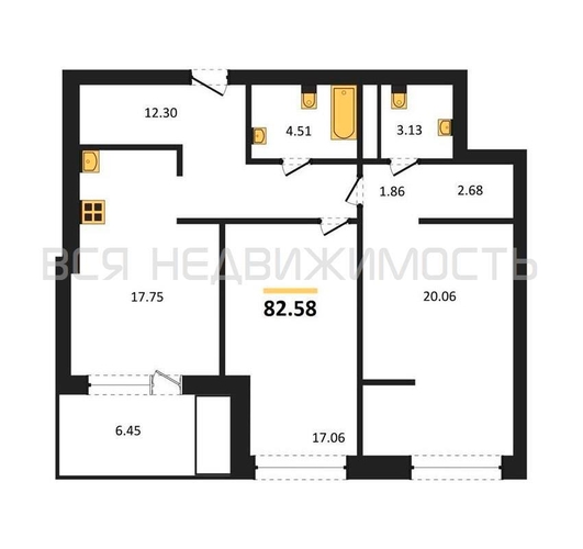 2-комнатная квартира, 82.58кв.м - изображение 0