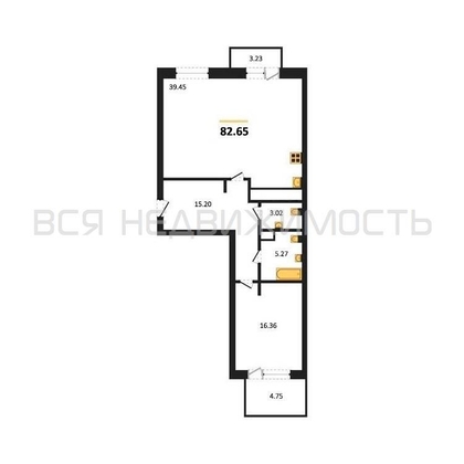 1-комнатная квартира, 82.65кв.м - изображение