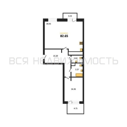 1-комнатная квартира, 82.65кв.м - изображение