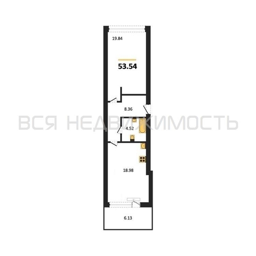 1-комнатная квартира, 53.54кв.м - изображение 1
