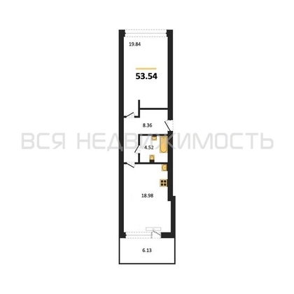 1-комнатная квартира, 53.54кв.м - изображение