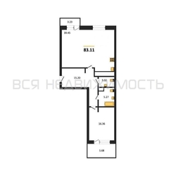 1-комнатная квартира, 83.11кв.м - изображение 1