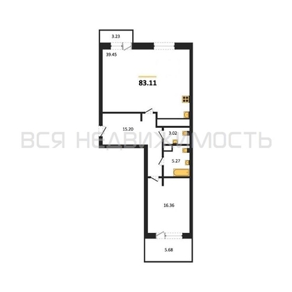 1-комнатная квартира, 83.11кв.м - изображение