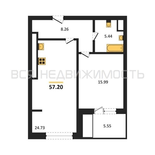 1-комнатная квартира, 57.2кв.м - изображение 0