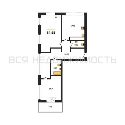 2-комнатная квартира, 84.95кв.м - изображение