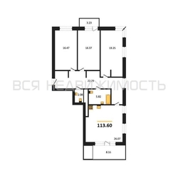 3-комнатная квартира, 113.6кв.м 3-комнатная квартира, 113.6кв.м - изображение 1