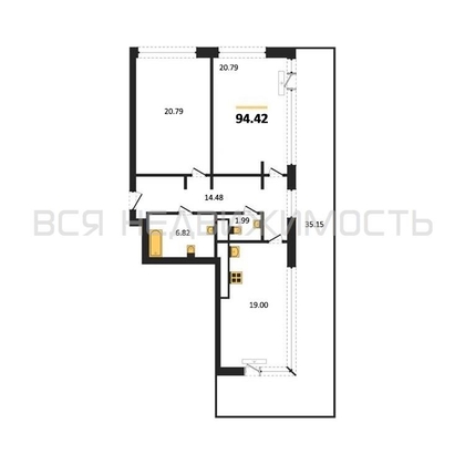 2-комнатная квартира, 94.42кв.м - изображение