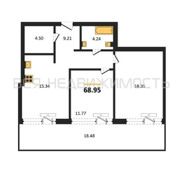 2-комнатная квартира, 68.95кв.м - изображение 1