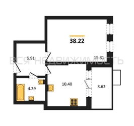 1-комнатная квартира, 38.22кв.м 1-комнатная квартира, 38.22кв.м - изображение 1