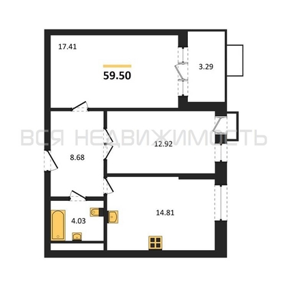 2-комнатная квартира, 59.5кв.м - изображение