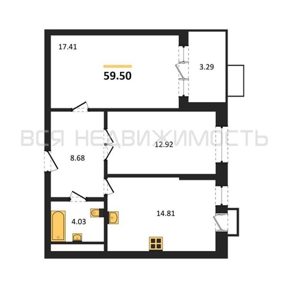 2-комнатная квартира, 59.5кв.м - изображение