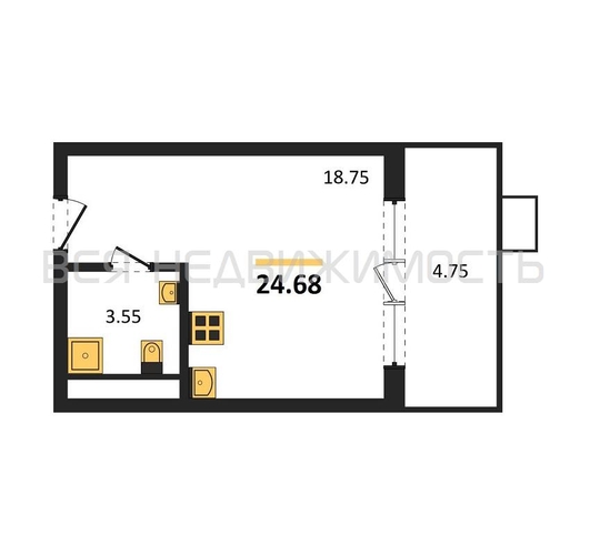 квартира-студия, 24,68кв.м. - изображение 0
