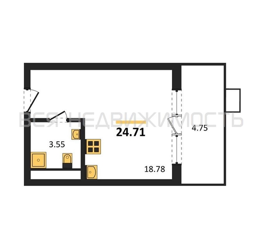 квартира-студия, 24,71кв.м. - изображение 0