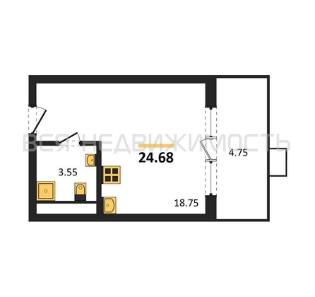 квартира-студия, 24,68кв.м. - изображение