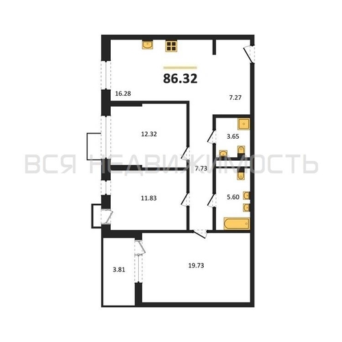 3-комнатная квартира, 86.32кв.м - изображение 0