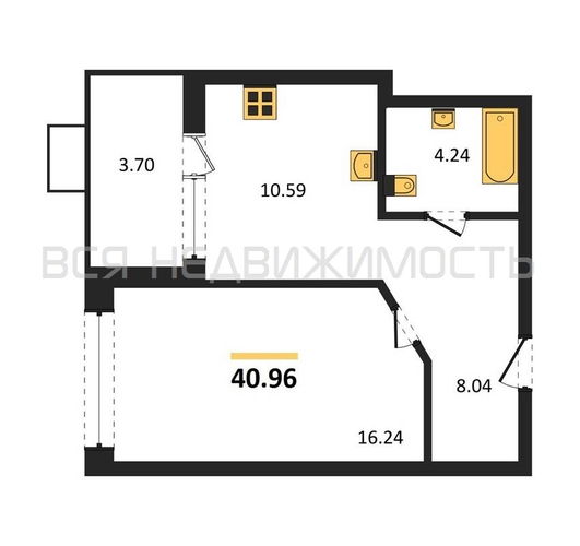 1-комнатная квартира, 40.96кв.м - изображение 0