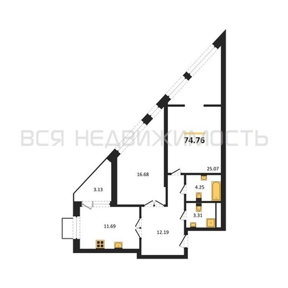 2-комнатная квартира, 74.76кв.м - изображение