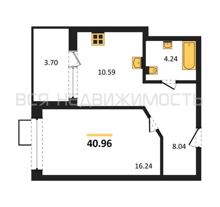 1-комнатная квартира, 40.96кв.м - изображение