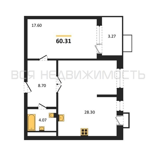 1-комнатная квартира, 60.31кв.м - изображение 0