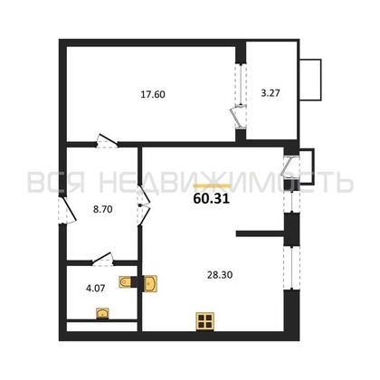 1-комнатная квартира, 60.31кв.м - изображение