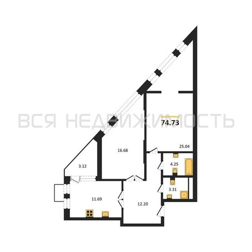 2-комнатная квартира, 74.73кв.м - изображение 0