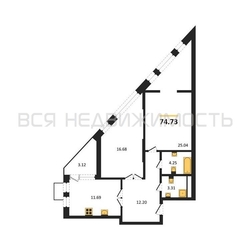 2-комнатная квартира, 74.73кв.м 2-комнатная квартира, 74.73кв.м - изображение 1