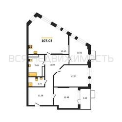 3-комнатная квартира, 107.03кв.м 3-комнатная квартира, 107.03кв.м - изображение 1