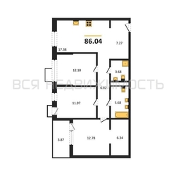 3-комнатная квартира, 86.04кв.м 3-комнатная квартира, 86.04кв.м - изображение 1