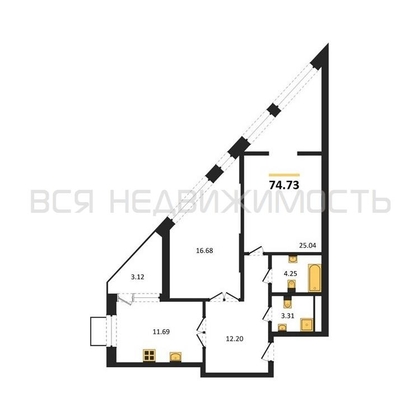 2-комнатная квартира, 74.73кв.м - изображение