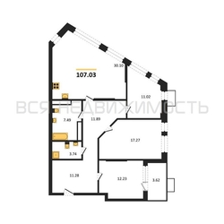 3-комнатная квартира, 107.03кв.м 3-комнатная квартира, 107.03кв.м - изображение 1