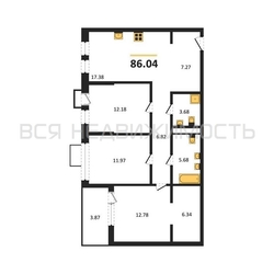 3-комнатная квартира, 86.04кв.м 3-комнатная квартира, 86.04кв.м - изображение 1