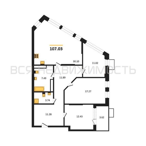 3-комнатная квартира, 107.03кв.м - изображение 0