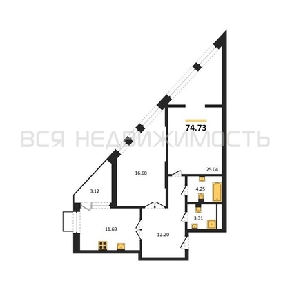 2-комнатная квартира, 74.73кв.м - изображение