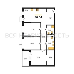 3-комнатная квартира, 86.04кв.м 3-комнатная квартира, 86.04кв.м - изображение 1