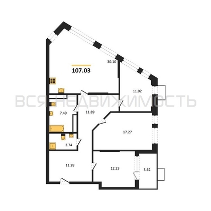 3-комнатная квартира, 107.03кв.м - изображение