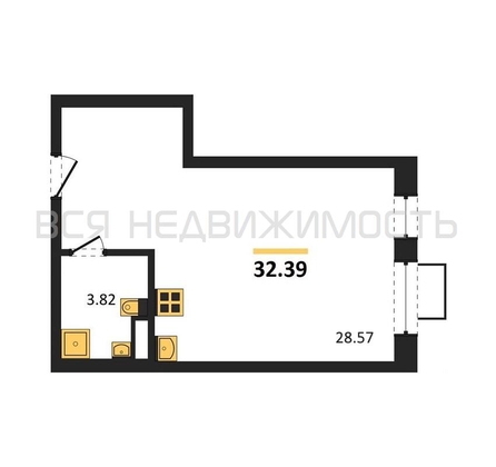 квартира-студия, 32,39кв.м. - изображение