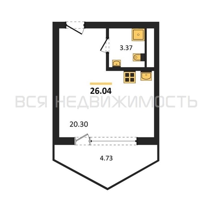 квартира-студия, 26,04кв.м. - изображение