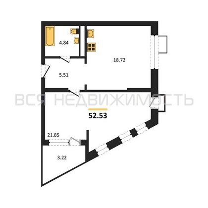 1-комнатная квартира, 52.53кв.м - изображение